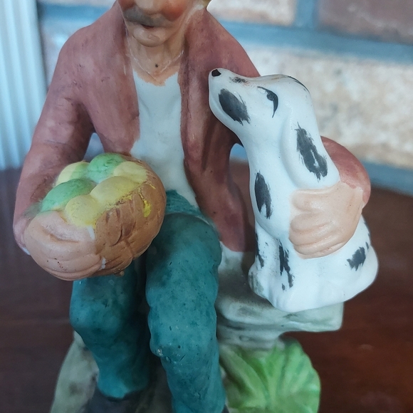 Vintage Old Man With Basket And Dalmatian Dog Bisque Porcelain Figurine - Picture 2 of 10